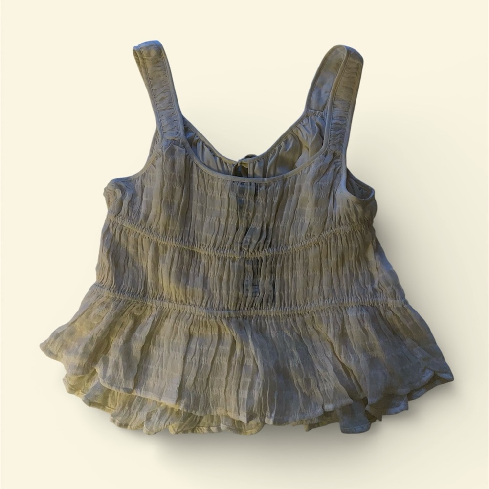 Future Collective Cream Sleeveless Gathered Tank Top with Front Tie Detail - Picture 2 of 6
